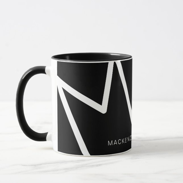 Modernes, Abstraktes Schwarz-weißes Monogramm-Syst Tasse (Links)