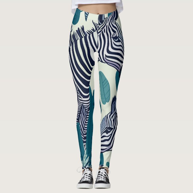 Modernes Abstraktes Schwarz-weißes Zebrastreifen-M Leggings (Vorderseite)