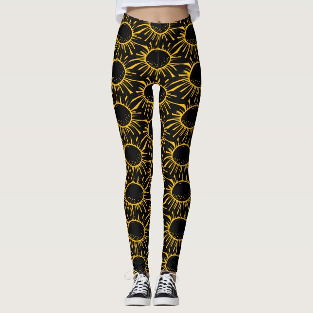 Modernes Abstraktes Schwarzes Flurmuster Leggings (Vorderseite)
