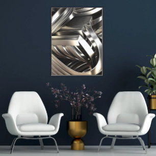 Modernes Abstraktes Silver Industrial & Minimalist Leinwanddruck