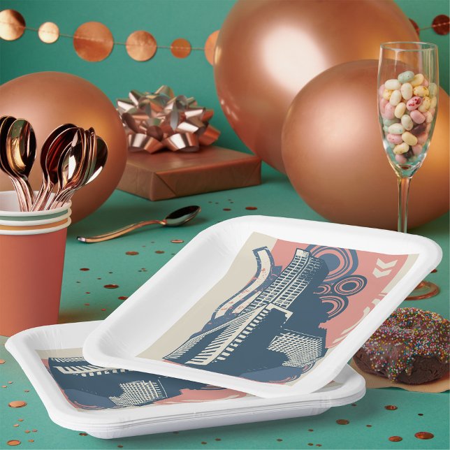 Modernes Abstraktes Stadtbild Pappteller (Von Creator hochgeladen)