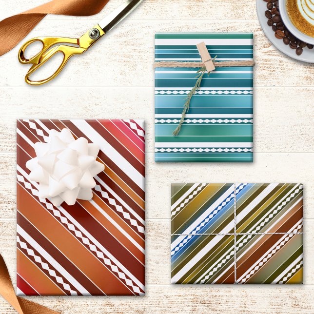 Modernes Abstraktes Streifenmuster Geschenkpapier Set (Festive and colorful abstract art wrapping paper sheets in beautiful nature inspired colors.)