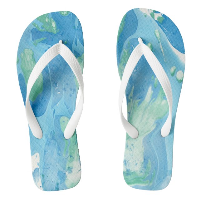 Modernes Abstraktes Template Blue Green White Tren Flip Flops (Fußbett)