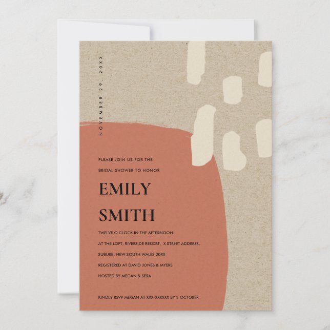 MODERNES ABSTRAKTES TERRACOTTA-BRAUTPARTY DANKESKARTE (Vorderseite)