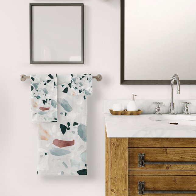 Modernes Abstraktes Terrazzo-Muster Badhandtuch Set (Modern Abstract Terrazzo Pattern Bath Towel Set by Looly Elzayat)