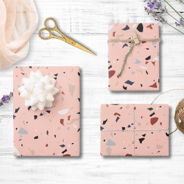 Modernes Abstraktes Terrazzo-Muster Geschenkpapier Set