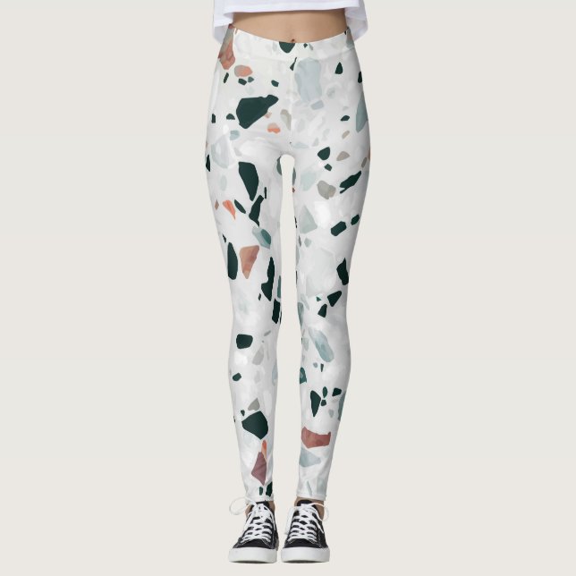 Modernes Abstraktes Terrazzo-Muster Leggings (Vorderseite)