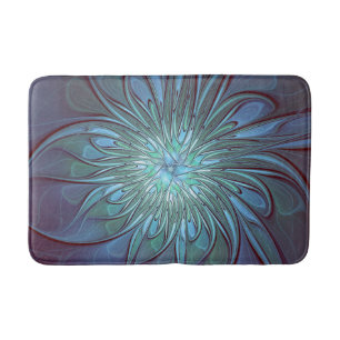 Modernes Abstraktes Trendy Blue Blume Fraktal Art Badematte