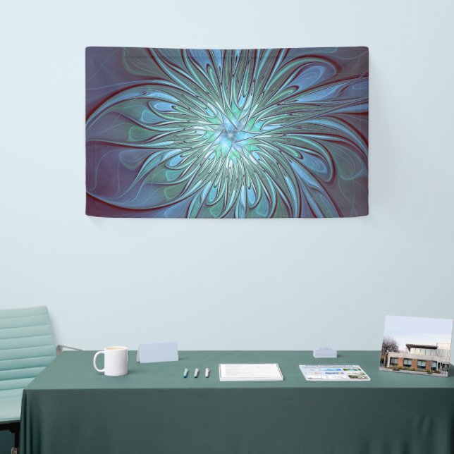 Modernes Abstraktes Trendy Blue Blume Fraktal Art Banner (Messeveranstaltung)