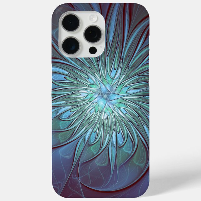 Modernes Abstraktes Trendy Blue Blume Fraktal Art Case-Mate iPhone Hülle (Rückseite)