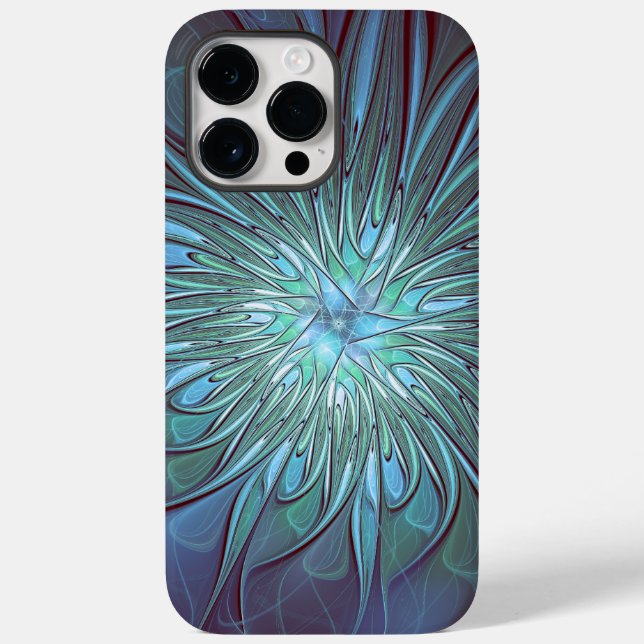 Modernes Abstraktes Trendy Blue Blume Fraktal Art Case-Mate iPhone Hülle (Rückseite)