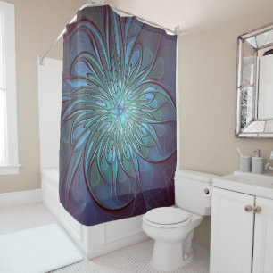 Modernes Abstraktes Trendy Blue Blume Fraktal Art Duschvorhang
