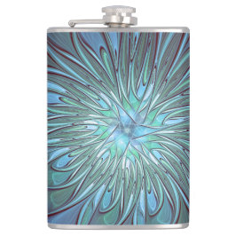 Modernes Abstraktes Trendy Blue Blume Fraktal Art Flachmann