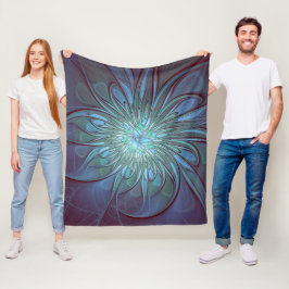 Modernes Abstraktes Trendy Blue Blume Fraktal Art Fleecedecke