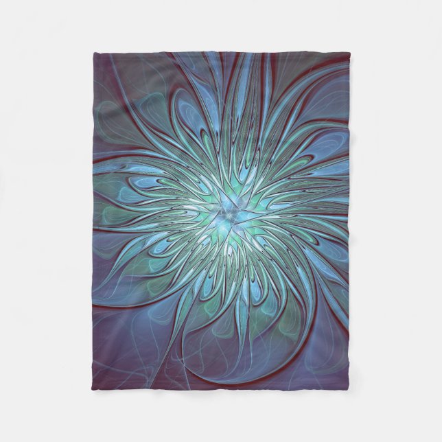 Modernes Abstraktes Trendy Blue Blume Fraktal Art Fleecedecke (Vorderseite)