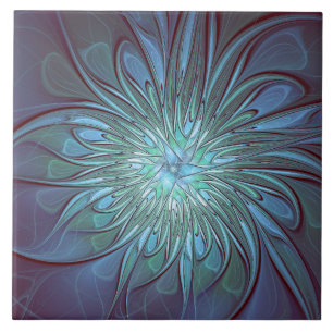 Modernes Abstraktes Trendy Blue Blume Fraktal Art Fliese