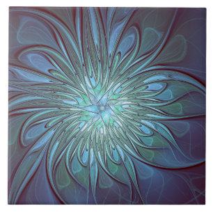Modernes Abstraktes Trendy Blue Blume Fraktal Art Fliese