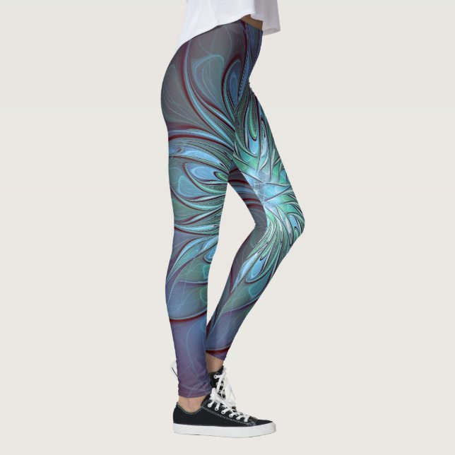 Modernes Abstraktes Trendy Blue Blume Fraktal Art Leggings (Rechts)