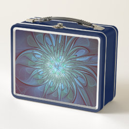 Modernes Abstraktes Trendy Blue Blume Fraktal Art Metall Brotdose