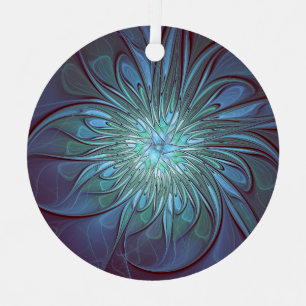 Modernes Abstraktes Trendy Blue Blume Fraktal Art Ornament Aus Metall