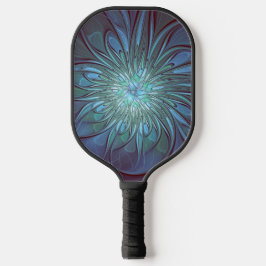 Modernes Abstraktes Trendy Blue Blume Fraktal Art Pickleball Schläger