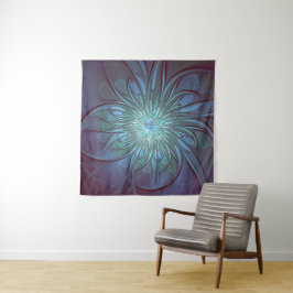 Modernes Abstraktes Trendy Blue Blume Fraktal Art Wandteppich