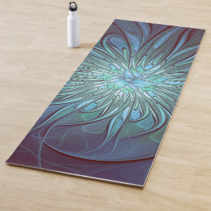 Modernes Abstraktes Trendy Blue Blume Fraktal Art Yogamatte