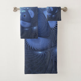 Modernes Abstraktes Trendy Dusk Blue Fraktal Art C Badhandtuch Set