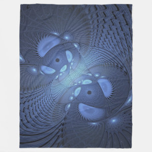 Modernes Abstraktes Trendy Dusk Blue Fraktal Art C Fleecedecke