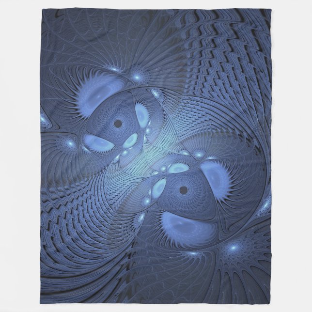 Modernes Abstraktes Trendy Dusk Blue Fraktal Art C Fleecedecke (Vorderseite)