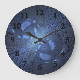 Modernes Abstraktes Trendy Dusk Blue Fraktal Art C Große Wanduhr