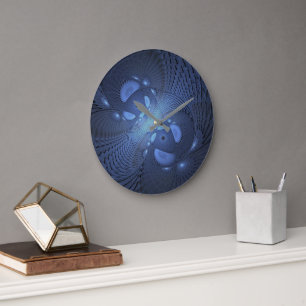 Modernes Abstraktes Trendy Dusk Blue Fraktal Art C Große Wanduhr