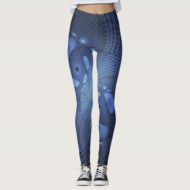 Modernes Abstraktes Trendy Dusk Blue Fraktal Art C Leggings (Vorderseite)