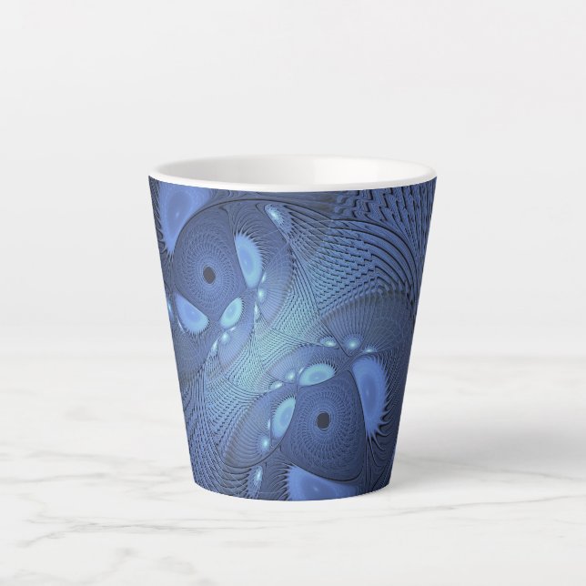 Modernes Abstraktes Trendy Dusk Blue Fraktal Art C Milchtasse (Vorderseite)