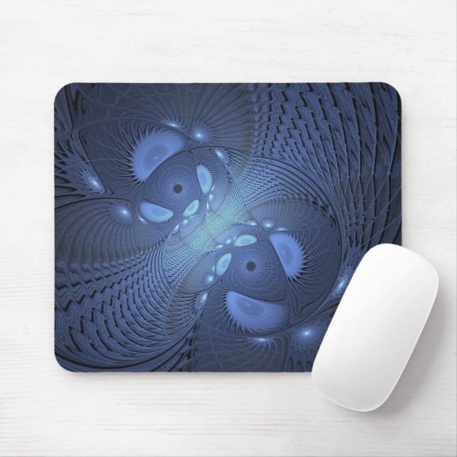 Modernes Abstraktes Trendy Dusk Blue Fraktal Art C Mousepad (Mit Mouse)