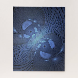 Modernes Abstraktes Trendy Dusk Blue Fraktal Art C Puzzle