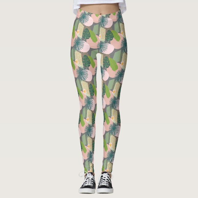 Modernes Abstraktes tropisches Muster Leggings (Vorderseite)