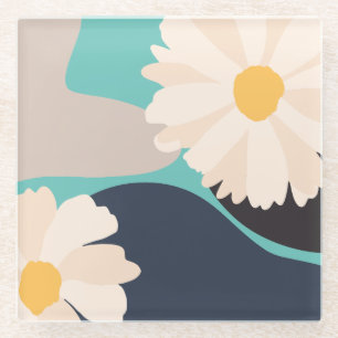 Modernes, Abstraktes und florales Aquamarin Glasuntersetzer