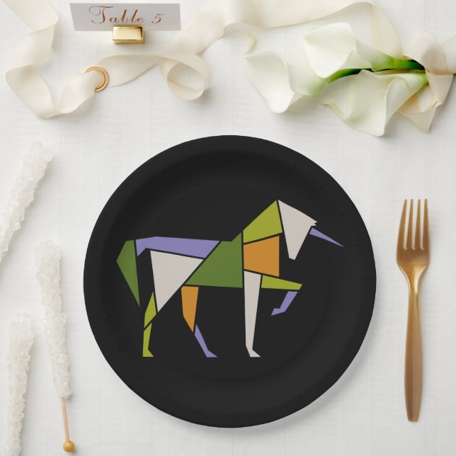 Modernes Abstraktes Unicoron-Tangram-Tier im Mitte Pappteller (Hochzeit)