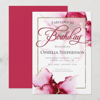 Modernes Abstraktes Vivid Burgundy Pink Geburtstag Einladung