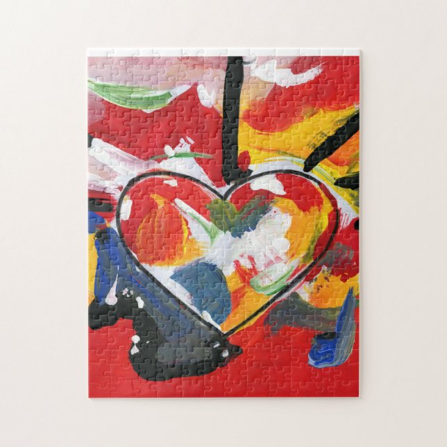 Modernes Abstraktes Wasserfarbenherz Puzzle (Vertikal)