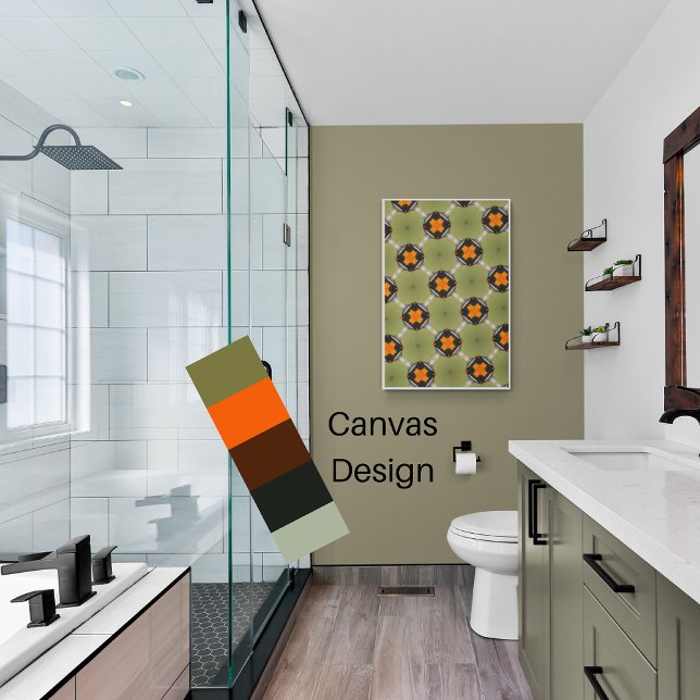 Modernes, abstraktes Weibgrün mit orangefarbenen Q Leinwanddruck (Von Creator hochgeladen)