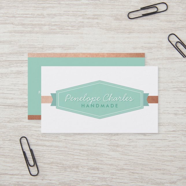 MODERNES ABZEICHEN LOGO Vintage Monogramm Minze Ro Visitenkarte (Vorderseite/Rückseite Beispiel)