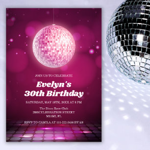 Modernes Adult Pink Disco Party 30. Geburtstag Einladung