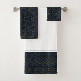 Modernes Agate Geode Navy Blue Gold Monogram   Badhandtuch Set