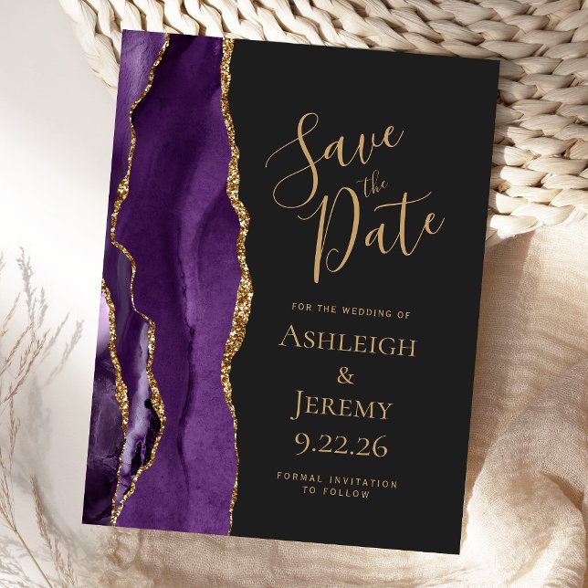 Modernes Agate Lila Gold Dark Save the Date Postkarte (Von Creator hochgeladen)