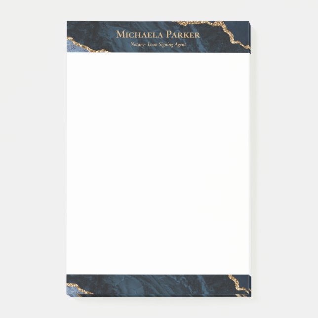 Modernes Agate Navy Blue Gold Geode Business Post-it Klebezettel (Vorderseite)