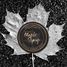 Modernes Ahornsirup-Etikett Schwarz und Kupferfoli