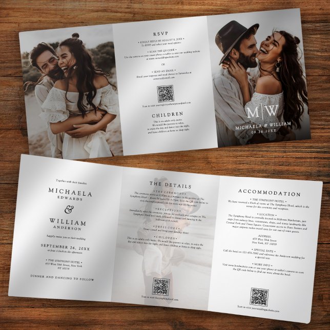 Modernes All in One Details UAWG QR Code Hochzeit Dreifach Gefaltete Einladung (Von Creator hochgeladen)