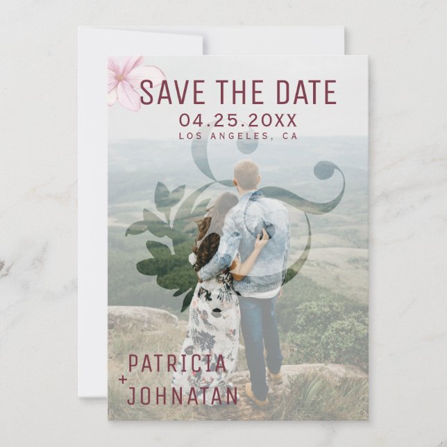 Modernes Ampero und rosa Magnolia Hochzeit Foto Save The Date (Vorderseite)